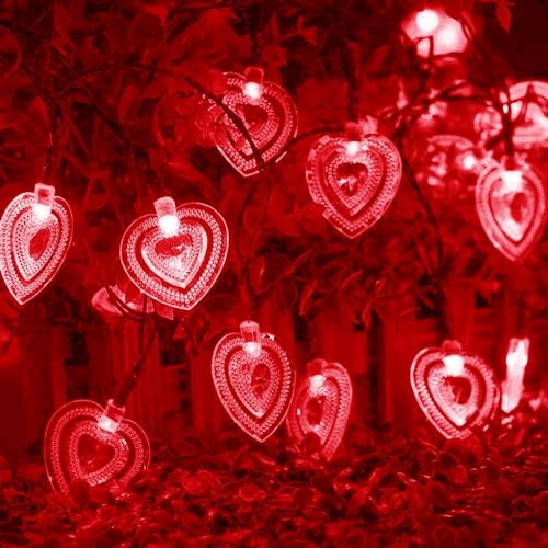 KINGCOO Solar Herz Lichtschlauch Lichterketten Außen, Wasserdichte 20LED Solar Lichterketten Herzform für Zuhause Garten Weihnachten Hochzeit Valentinstag Ambiente Beleuchtung Dekoration (Rot) von KINGCOO