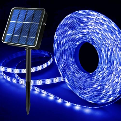 KINGCOO Solar Streifen Lichter Außen, Wasserdicht 3M 90Led Seilleuchten Solarlampen Selbstklebend Schneidbar Lichterkette für Garten Hinterhof Veranda Hochzeit Party Weihnachtsdekoration (Blau) von KINGCOO