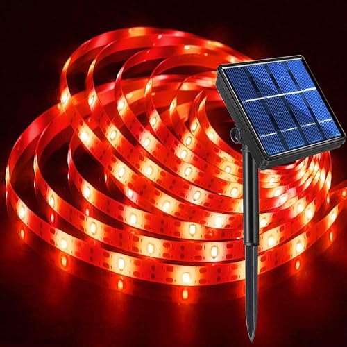 KINGCOO Solar Streifen Lichter Außen, Wasserdicht 3M 90Led Seilleuchten Solarlampen Selbstklebend Schneidbar Lichterkette für Garten Hinterhof Veranda Hochzeit Party Weihnachtsdekoration (Rot) von KINGCOO