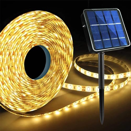 KINGCOO Solar Streifen Lichter Außen, Wasserdicht 3M 90Led Seilleuchten Solarlampen Selbstklebend Schneidbar Lichterkette für Garten Hinterhof Veranda Hochzeit Party Weihnachtsdekoration (Warmweiß) von KINGCOO