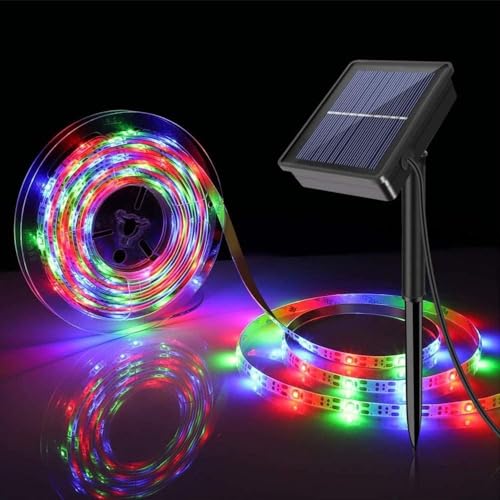 KINGCOO Solar Streifen Lichter Außen, Wasserdicht 3M 90Led Seilleuchten Solarlampen Selbstklebend Schneidbar Lichterkette für Garten Hinterhof Veranda Hochzeit Party Weihnachtsdekoration (Mehrfarbig) von KINGCOO