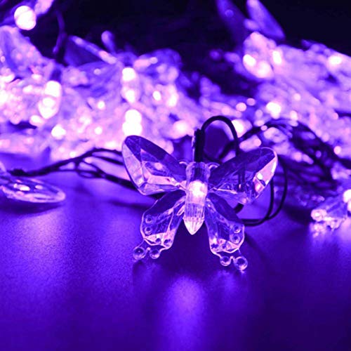 Schmetterling Lichterketten,KINGCOO Wasserdichte 16FT 20LED Butterfly Solar Lampe Dekorative Leuchten für Party Hochzeit Garten Veranda Balkon Weihnachtsfee Beleuchtung Dekorationen (Lila) von KINGCOO