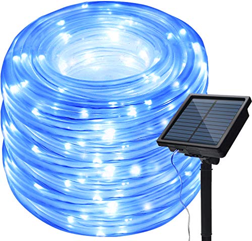 KINGCOO Solar Lichtschlauch Schnur Lichter Außen, Wasserdichte 72FT 200LED 8 Modi Kupfer Draht Seil Rohr Funkelnden Solar Lichterketten für Garten Hochzeit Party Weihnachts Dekorationen (Blau) von KINGCOO