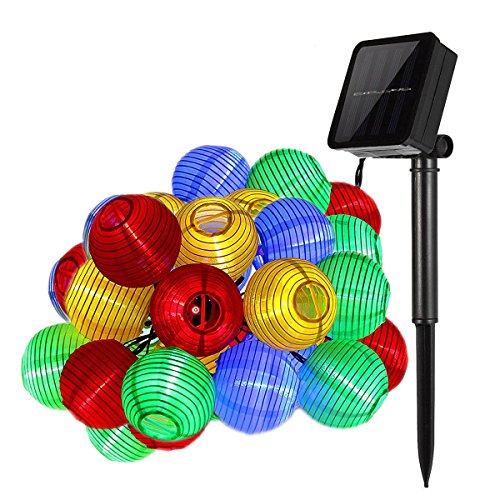 Solar Outdoor Lichterkette,KINGCOO Wasserfest 6 Meter 30 LEDs Lampions Laterne Solarbetrieben Lichterkette Weihnachten Außen Dekoration für Garten, Terrasse, Hof, Haus, Weihnachtsbaum, Feiern (Bunt) von KINGCOO