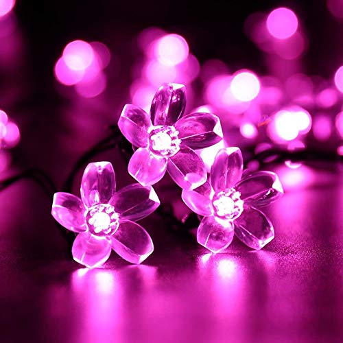 KINGCOO Solarlampen Blumen Schnur Lichter Außen, Wasserdicht 23ft/7m 50 LED Pfirsichblüte Kirschblüte Solar Lichterkette für GärtenHäuser Hochzeit Weihnachtsfeier Dekorationen(Rosa) von KINGCOO