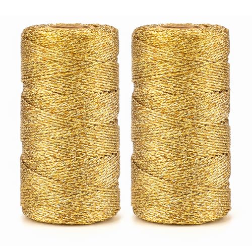 KINGLAKE 200M Kordel Gold 1.5MM,Garn Gold,Schnur Goldene,DIY Bastelschnur,Kordelband Unelastisch Zum Basteln,Hochzeitsdekoration,Weihnachtsdekoration oder Verpacken von KINGLAKE