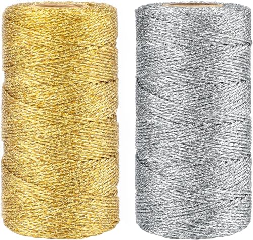 KINGLAKE 200M Kordel Gold und Silbe 1.5MM,Garn Gold und Silbe, Schnur, DIY Bastelschnur,Kordelband Unelastisch Zum Basteln,Hochzeitsdekoration,Weihnachtsdekoration oder Verpacken von KINGLAKE