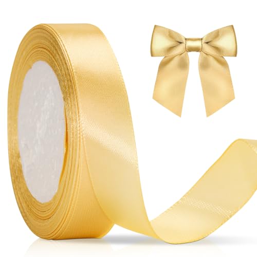 KINGLAKE 22M Geschenkband Gold, 2CM Schleifenband, Satinband, Seidenbänder, geschenkbänder stoff, Dekobänder für Hochzeit, Party, Weihnachten, Basteln von KINGLAKE