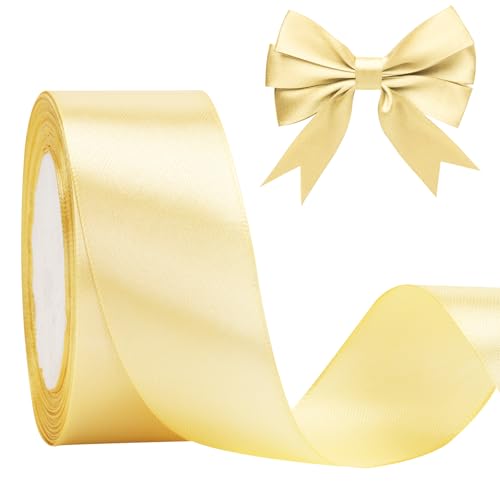 KINGLAKE 22M Geschenkband Gold, 4CM Schleifenband, Satinband, Seidenbänder, geschenkbänder stoff, Dekobänder für Hochzeit, Party, Weihnachten, Basteln von KINGLAKE