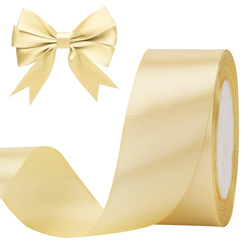 KINGLAKE 22M Geschenkband Gold, 4CM Schleifenband, Satinband, Seidenbänder, geschenkbänder stoff, Dekobänder für Hochzeit, Party, Weihnachten, Basteln von KINGLAKE