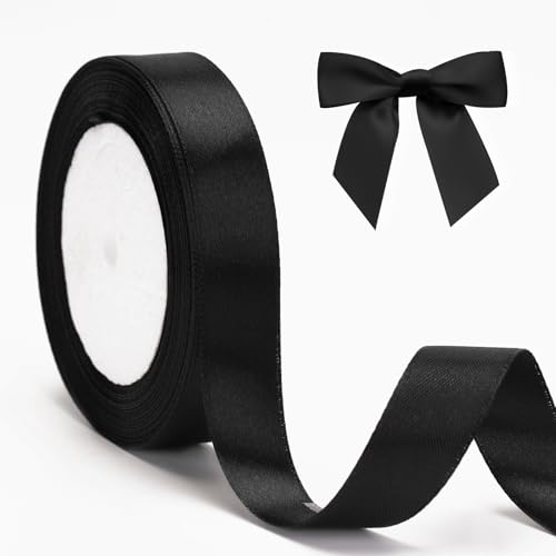 KINGLAKE 22M Geschenkband Schwarz, 2CM Schleifenband, Satinband, Seidenbänder, geschenkbänder stoff, Dekobänder für Hochzeit, Party, Weihnachten, Basteln von KINGLAKE