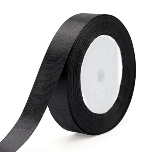 KINGLAKE 22M Geschenkband Schwarz, 2CM Schleifenband, Satinband, Seidenbänder, geschenkbänder stoff, Dekobänder für Hochzeit, Party, Weihnachten, Basteln von KINGLAKE