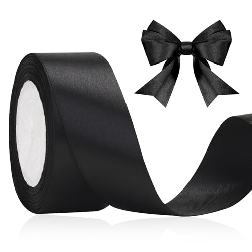 KINGLAKE 22M Geschenkband Schwarz, 4CM Schleifenband, Satinband, Seidenbänder, geschenkbänder stoff, Dekobänder für Hochzeit, Party, Weihnachten, Basteln von KINGLAKE