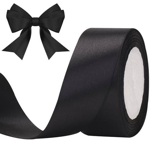 KINGLAKE 22M Geschenkband Schwarz, 4CM Schleifenband, Satinband, Seidenbänder, geschenkbänder stoff, Dekobänder für Hochzeit, Party, Weihnachten, Basteln von KINGLAKE