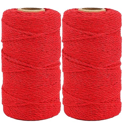 KINGLAKE 2mm Kordel Rot,200M Baumwollschnur,Makramee Garn,Baumwollgarn Dünn,String Für Backen,Kochen in der Küche,DIY Basteln,Weihnachtsgeschen Kverpackung,Deko-(100mX2) von KINGLAKE