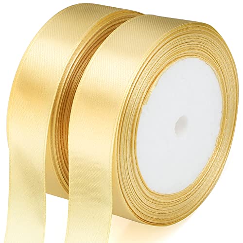 KINGLAKE 44M Geschenkband Gold, 2CM Schleifenband, Satinband, Seidenbänder, geschenkbänder stoff, Dekobänder für Hochzeit, Party, Weihnachten, Basteln von KINGLAKE