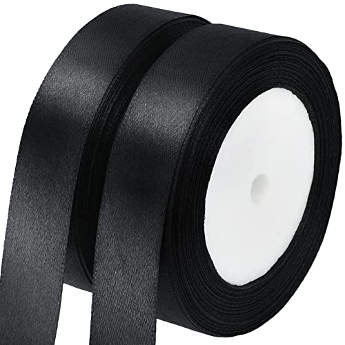 KINGLAKE 44M Geschenkband Schwarz, 2CM Schleifenband, Satinband, Seidenbänder, geschenkbänder stoff, Dekobänder für Hochzeit, Party, Weihnachten, Basteln von KINGLAKE