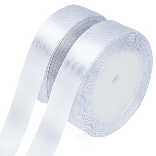 KINGLAKE 44M Geschenkband Weiss, 2CM Schleifenband, Satinband, Seidenbänder, geschenkbänder stoff, Dekobänder für Hochzeit, Party, Weihnachten, Basteln von KINGLAKE