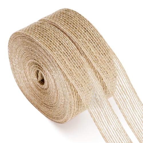 KINGLAKE Juteband Rolle 2cm Fein, 20M Juteband Jahrgang, Sackleinen Band Natür, Dekoband Jute Für DIY Handwerk Verpackung, Geschenk, Hochzeit, Weihnachten, Esstisch, Blumenstrauß Dekoration von KINGLAKE