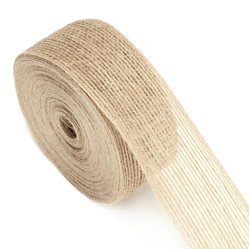 KINGLAKE Juteband Rolle 3.8cm Fein, 10M Juteband Jahrgang, Sackleinen Band Natür, Dekoband Jute Für DIY Handwerk Verpackung, Geschenk, Hochzeit, Weihnachten, Esstisch, Blumenstrauß Dekoration von KINGLAKE