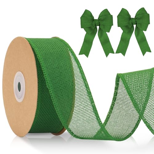 KINGLAKE Juteband 4cm Breit, 10M Grün Jute Band mit Draht, Geschenkband Naturband Jute, Sackleinen Decoband für DIY Handwerk, Geschenk, Hochzeit, Weihnachten, Esstisch, Herbstdekoration von KINGLAKE