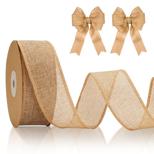 KINGLAKE Juteband 4cm Breit, 10M Natur Jute Band mit Draht, Geschenkband Naturband Jute, Sackleinen Decoband für DIY Handwerk, Geschenk, Hochzeit, Weihnachten, Esstisch, Herbstdekoration von KINGLAKE