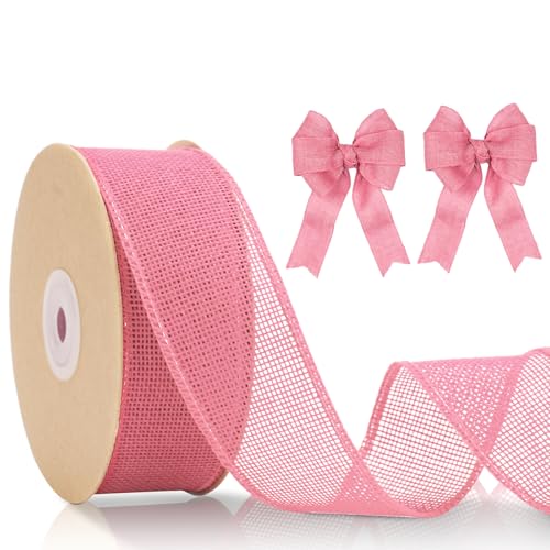 KINGLAKE Juteband 4cm Breit, 10M Rosa Jute Band mit Draht, Geschenkband Naturband Jute, Sackleinen Decoband für DIY Handwerk, Geschenk, Hochzeit, Weihnachten, Esstisch, Herbstdekoration von KINGLAKE