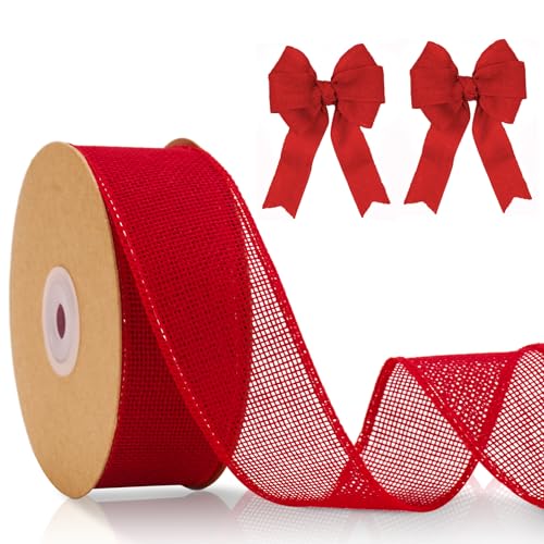 KINGLAKE Juteband 4cm Breit, 10M Rot Jute Band mit Draht, Geschenkband Naturband Jute, Sackleinen Decoband für DIY Handwerk, Geschenk, Hochzeit, Weihnachten, Esstisch, Herbstdekoration von KINGLAKE