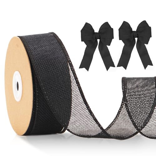 KINGLAKE Juteband 4cm Breit, 10M Schwarz Jute Band mit Draht, Geschenkband Naturband Jute, Sackleinen Decoband für DIY Handwerk, Geschenk, Hochzeit, Weihnachten, Esstisch, Herbstdekoration von KINGLAKE