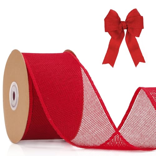 KINGLAKE Juteband Burlap 6cm,10M Juteband,Sackleinen Band Natürlich,Deko Juteband Für DIY Handwerk Verpackung,Geschenk, Hochzeit,Weihnachten, Esstisch,Blumenstrauß Dekoration-Rot von KINGLAKE