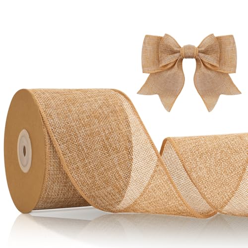 KINGLAKE Juteband 8cm Breit, 10M Natur Jute Band mit Draht, Geschenkband Naturband Jute, Sackleinen Decoband für DIY Handwerk, Geschenk, Hochzeit, Weihnachten, Esstisch, Herbstdekoration von KINGLAKE