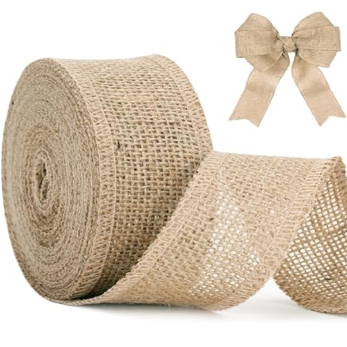 KINGLAKE Juteband Rolle 8cm Breit, 10M Juteband Jahrgang, Geschenkband Natür, Dekoband Jute Für DIY Handwerk Verpackung, Geschenk, Hochzeit, Weihnachten, Esstisch, Blumenstrauß Dekoration von KINGLAKE