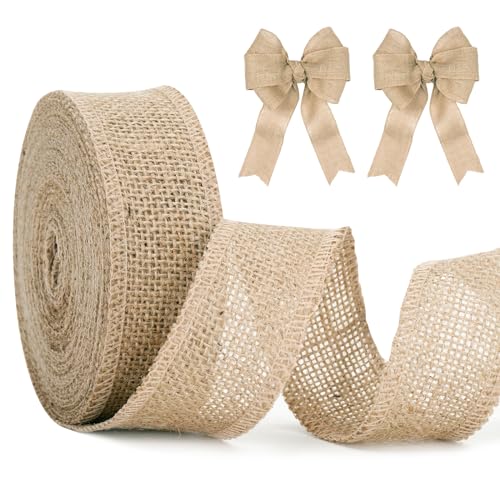 KINGLAKE Juteband Rolle 4cm Breit, 10M Juteband Jahrgang, Geschenkband Natür, Dekoband Jute Für DIY Handwerk Verpackung, Geschenk, Hochzeit, Weihnachten, Esstisch, Blumenstrauß Dekoration von KINGLAKE