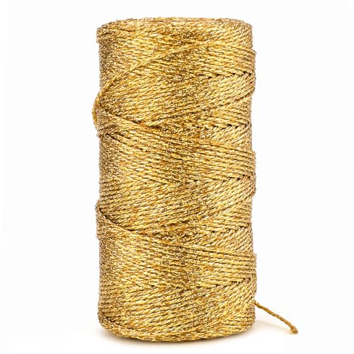 KINGLAKE Kordel Gold 1.5MM,Garn Gold 100M,Schnur Goldene,DIY Bastelschnur,Kordelband Unelastisch Zum Basteln,Hochzeitsdekoration,Weihnachtsdekoration oder Verpacken von KINGLAKE