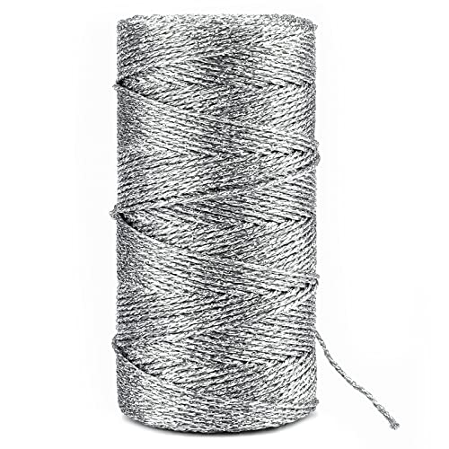 KINGLAKE Kordel Silber 1.5MM,Garn Silber 100M,Schnur Silber,DIY Bastelschnur,Kordelband Unelastisch Zum Basteln,Hochzeitsdekoration,Weihnachtsdekoration oder Verpacken von KINGLAKE