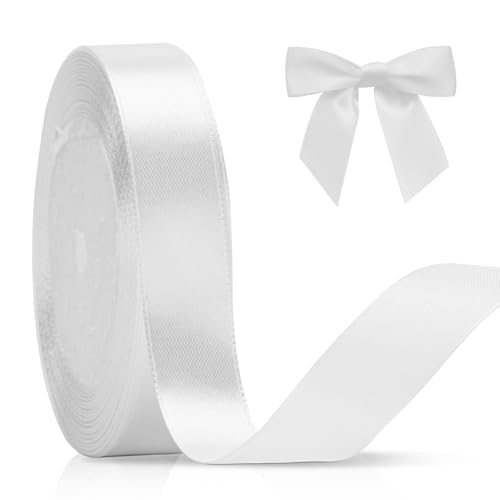 KINGLAKE 22M Geschenkband Weiss, 2CM Schleifenband, Satinband, Seidenbänder, geschenkbänder stoff, Dekobänder für Hochzeit, Party, Weihnachten, Basteln von KINGLAKE