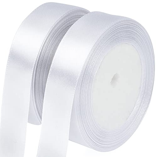 KINGLAKE 44M Geschenkband Weiss, 2CM Schleifenband, Satinband, Seidenbänder, geschenkbänder stoff, Dekobänder für Hochzeit, Party, Weihnachten, Basteln von KINGLAKE