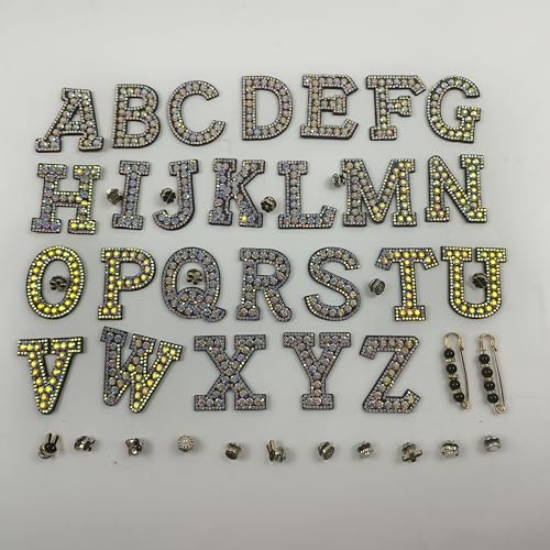 Kingsow Selbstklebende Buchstaben-Kleidungsaufnäher: Kingsow 48 Stück schwarze Strass-Bling-Buchstaben-Aufnäher, Aufkleber für Bastelarbeiten, Glitzer, Kristall, Alphabet, zum Aufkleben auf Jacken, von KINGSOW