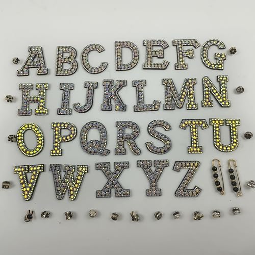 Kingsow Selbstklebende Buchstaben-Kleidungsaufnäher: Kingsow 48 Stück silberne Strass-Bling-Buchstaben-Aufnäher, Aufkleber für Bastelarbeiten, Glitzer, Kristall, Alphabet, zum Aufkleben auf Jacken, von KINGSOW