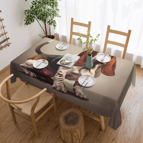 KINGWW Basset Hound Basset Hound Anti-Fett-Tischdecken für rechteckige Tische, wiederverwendbare und waschbare Tischdecken, Polyester-Stoff-Tischdecken von KINGWW