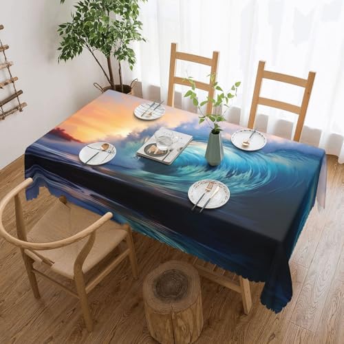 KINGWW Blue Ocean Wave Blue Ocean Wave Anti-Fett-Tischdecken für rechteckige Tische, wiederverwendbare und waschbare Tischdecken, Polyester-Stoff-Tischdecken von KINGWW