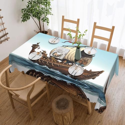 KINGWW Cartoon Old Viking Boat Cartoon Old Viking Boat Anti-Grease Square Tablecloths For Rectangle Tables Reusable And Washable Table Clothes, Polyester Fabric Table Covers von KINGWW