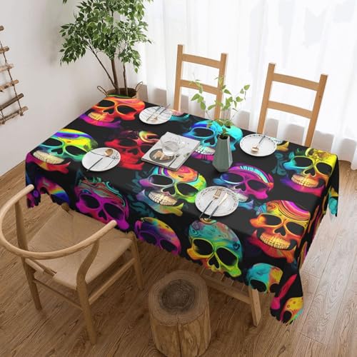 KINGWW Farbige Totenkopf-Tischdecken mit Totenkopf, fettabweisend, quadratisch, für rechteckige Tische, wiederverwendbare und waschbare Tischdecken, Polyester-Stoff-Tischdecken von KINGWW