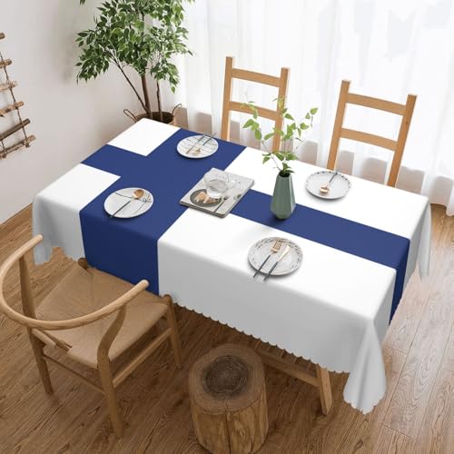 KINGWW Finnische Flagge, fettabweisende quadratische Tischdecken für rechteckige Tische, wiederverwendbare und waschbare Tischdecken, Polyester-Stoff-Tischdecken von KINGWW