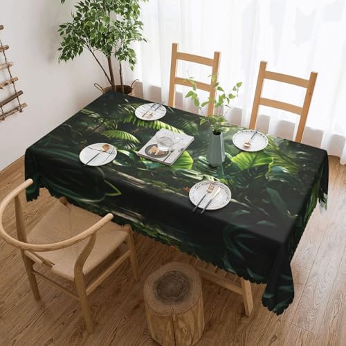 KINGWW Grüne tropische Dschungelpflanze, grüne tropische Dschungelpflanze, fettabweisende quadratische Tischdecken für rechteckige Tische, wiederverwendbare und waschbare Tischdecken, von KINGWW