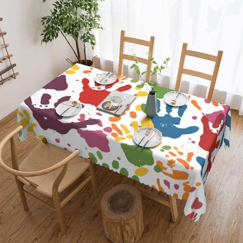 KINGWW Kinder-Tischdecken mit Handabdruck, fettabweisend, quadratisch, für rechteckige Tische, wiederverwendbare und waschbare Tischdecken, Polyester-Stoff-Tischdecken von KINGWW