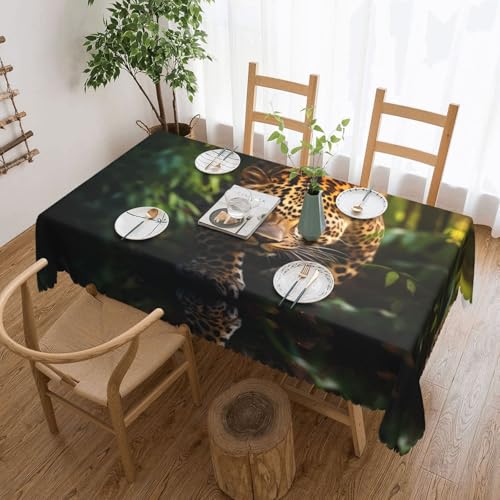 KINGWW Lustige Leoparden-Tischdecken mit lustigem Leopardenmuster, fettabweisend, quadratisch, für rechteckige Tische, wiederverwendbare und waschbare Tischdecken, Polyester-Stoff-Tischdecken von KINGWW