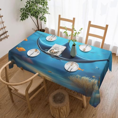KINGWW Manta Ray und Fish Manta Ray und Fisch Anti-Fett quadratische Tischdecken für rechteckige Tische, wiederverwendbare und waschbare Tischdecken, Polyester-Stoff-Tischdecken von KINGWW
