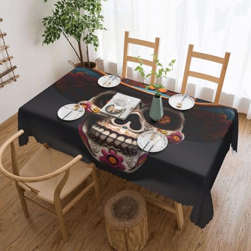 KINGWW Mexikanischer Halloween-Totenkopf mexikanischer Halloween-Schädel, fettabweisend, quadratische Tischdecken für rechteckige Tische, wiederverwendbare und waschbare Tischdecke, von KINGWW