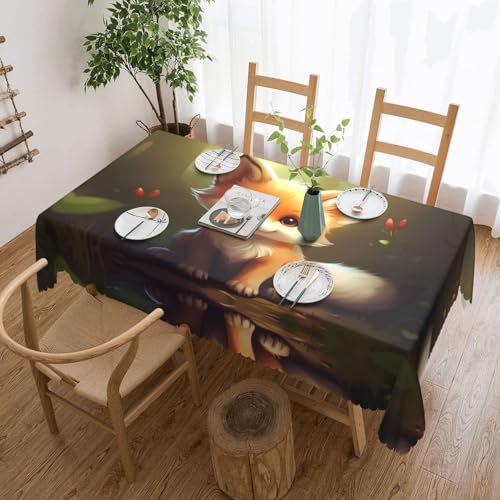 KINGWW Niedliche Baby-Fuchs-Tischdecken für rechteckige Tische, wiederverwendbare und waschbare Tischdecke, Polyester-Stoff-Tischdecken von KINGWW